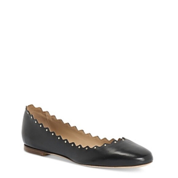 Chloe Women's Lauren Scalloped Ballet Flats, Black, Size 8